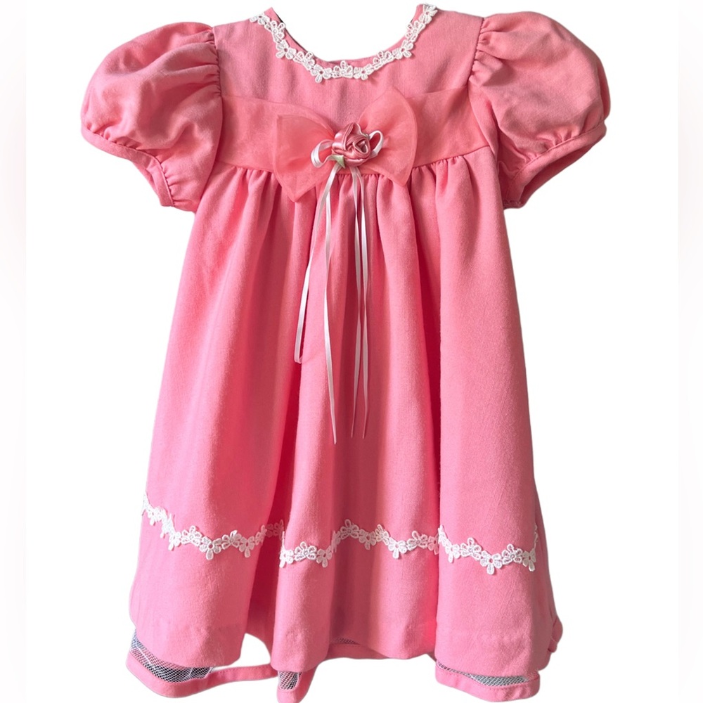 Rare Editions Toddler Light Coral Short Puff Sleeve Dress Sz 24 Mo